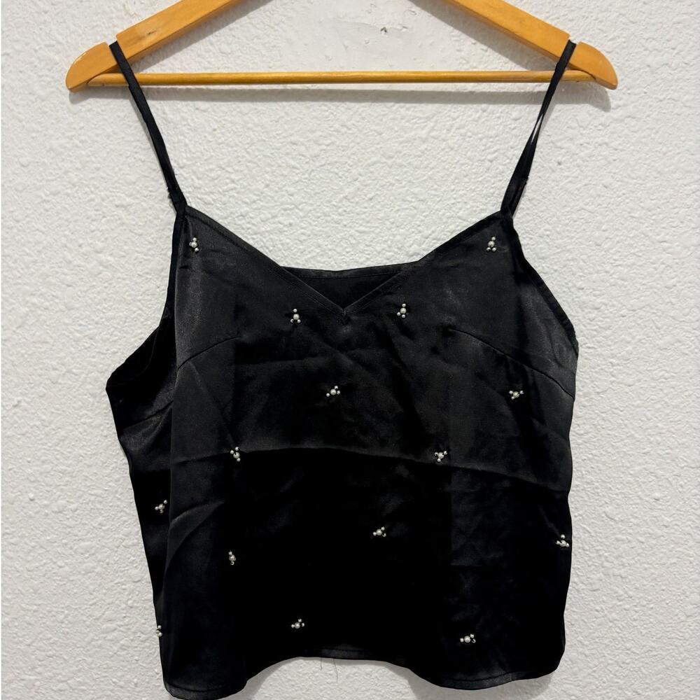 Cider Pearl Embellished Cami Tank Satin Preppy Minimalist Glam Whimsigoth
